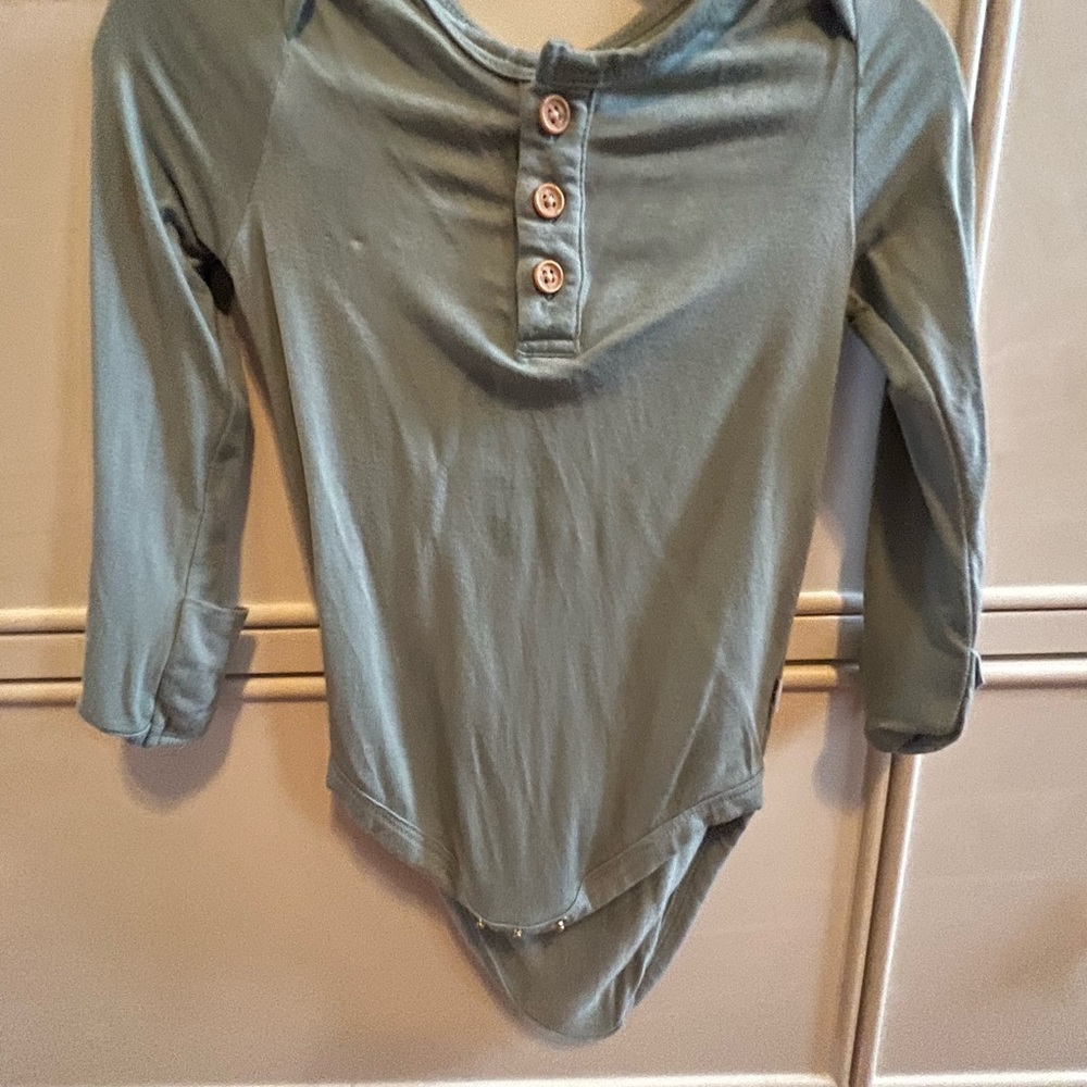 Little Sleepies Long-Sleeve Henley One-Piece Bodysuit - Sage Green 3-6 months